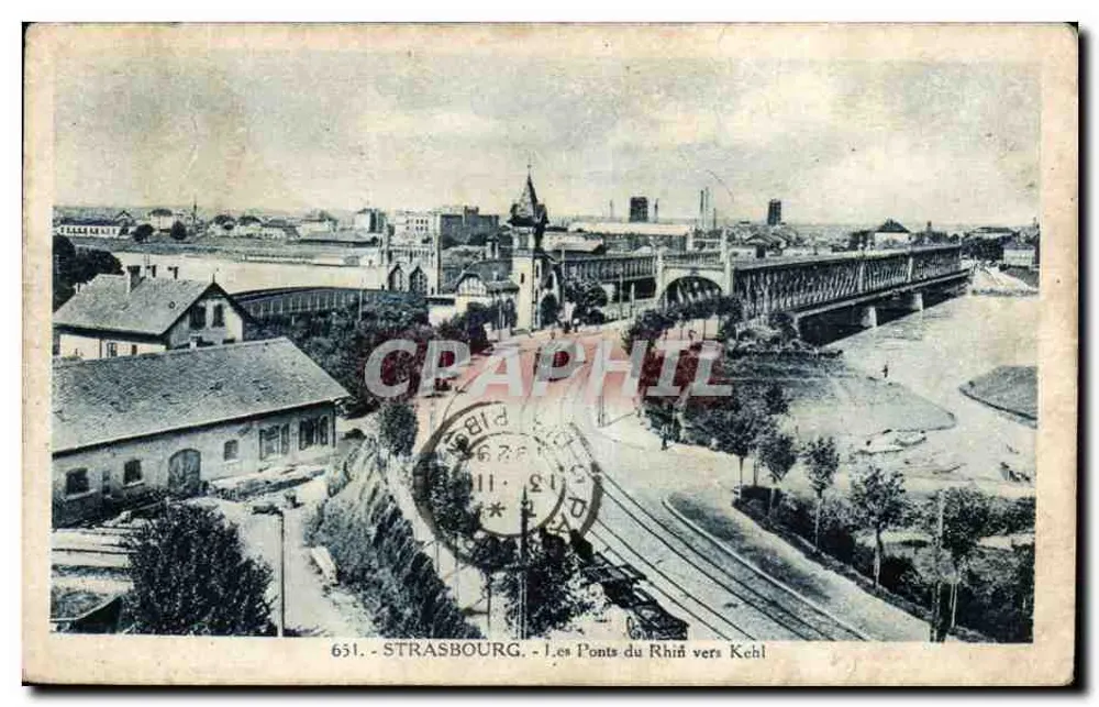Straßburg - Die Rheinbrücken in Richtung Kehl — Verlag Ch. Bergeret, Nr. 631 - Vorderseite