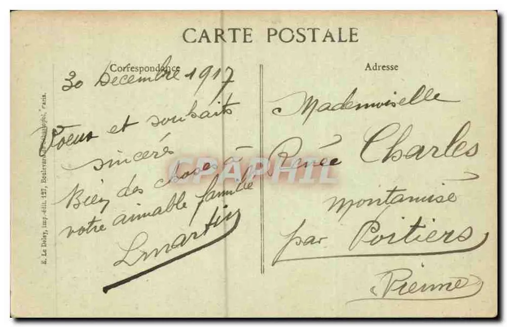 Annuities d'Alsace — Carta postal decorativa com letras de madeira e flores — E.D. (editor) - Verso