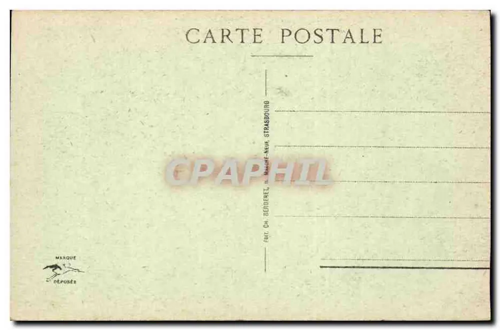 Straßburg - Rue des Grandes Arcades — Ansicht der Place mit Statue und Geschäften — Verlag Oh. Berderet, n° 402 - Rückseite