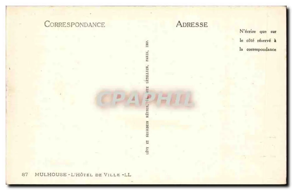 Mulhouse - Prefeitura — editor Lévy e Neurdein, n°87 - Verso