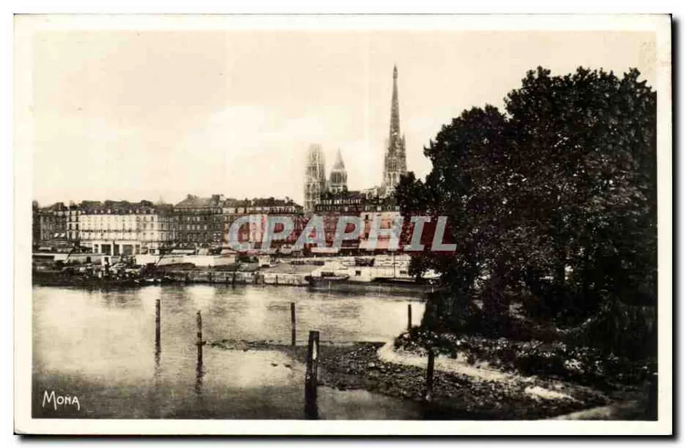 Rouen, die Stadt-Museum — Ansicht vom Pont Corneille über die Seine und Richtung Kathedrale — VONA, Nr. 1129 - Vorderseite