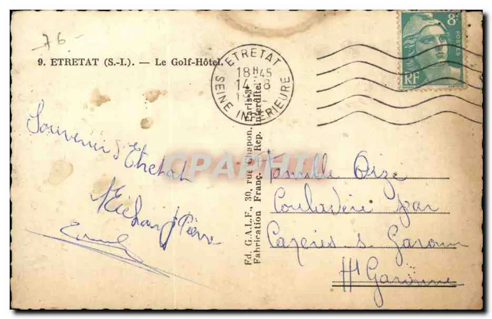 O Golf-Hôtel em Étretat — Ed. G.A.L.F. — n°9 - Verso