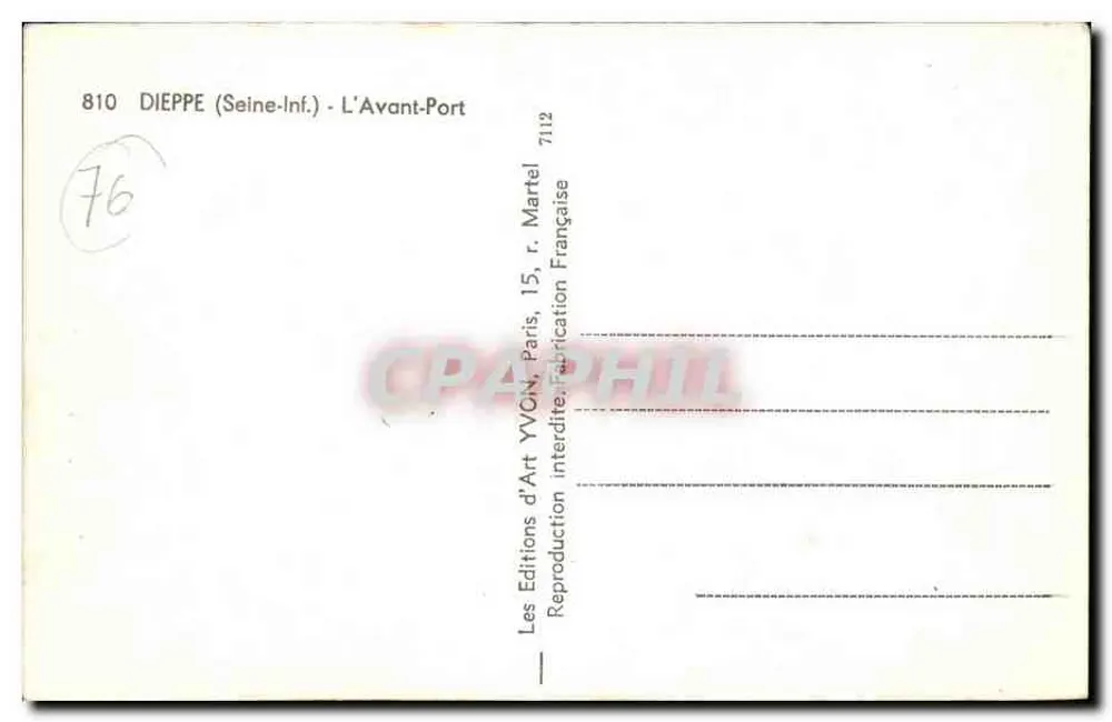 Dieppe (Seine-Inf.) — L'Avant-Port — Éditions d'Art YVON, Paris - Verso