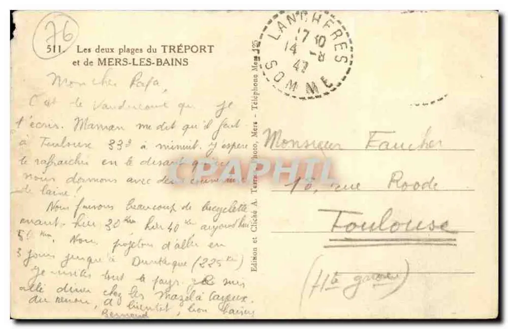Die beiden Strände von Tréport und Mers-les-Bains — Aterrier, n°511 - Rückseite