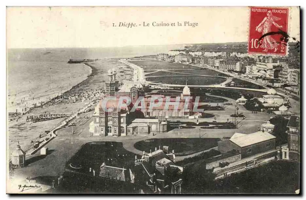 Dieppe - O Casino e a Praia — editor Y. Flandre, n°1 - Frente