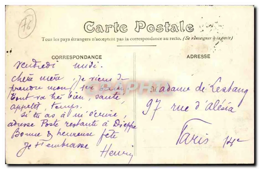 Dieppe - O Casino e a Praia — editor Y. Flandre, n°1 - Verso