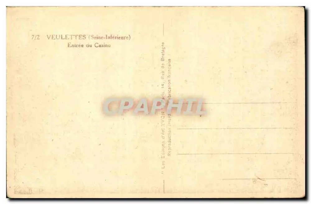 Veulettes (Seine-Inférieure) — Entrada do Casino — Edições de Arte VVQN, Paris - Verso