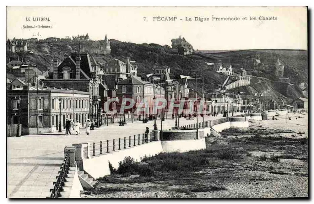 Fécamp - A Digue, Passeio e os Chalets — L. J. (Série 7, Seine-Inférieure) - Frente