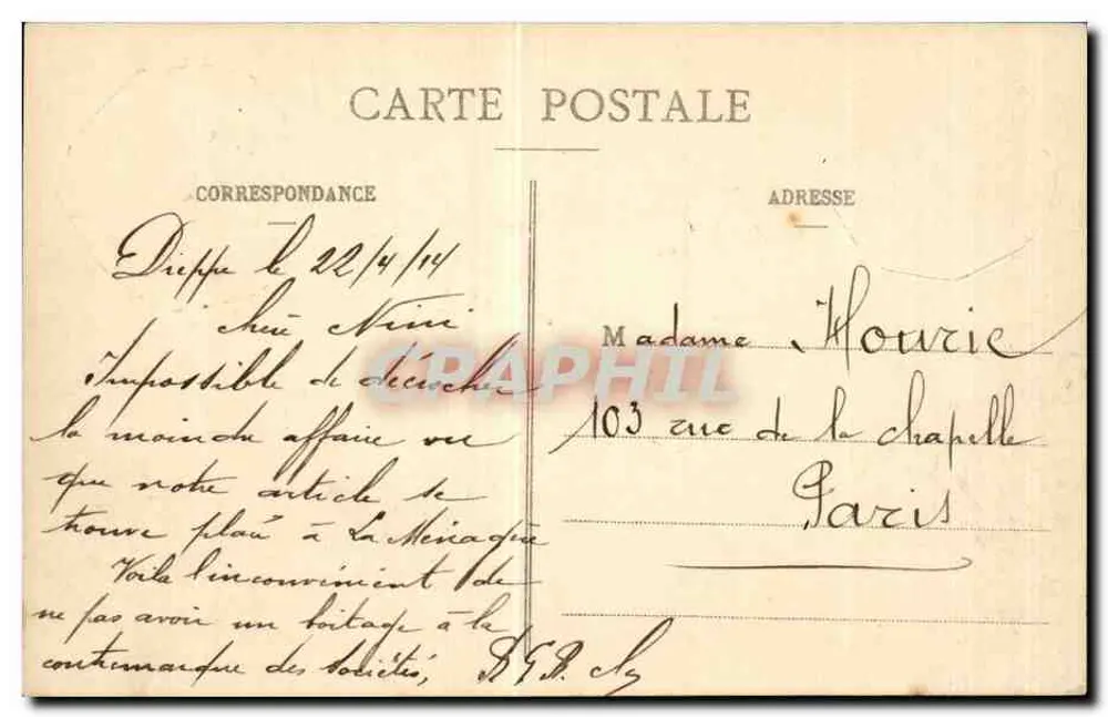 Dieppe - A Praça do Cassino — A. Bettembos, n°1098 - Verso