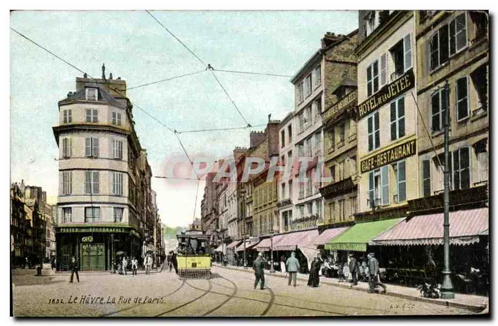 Le Havre. A Rue de Paris — vista da rua com bonde — editor: F. Forest & Cie, n° 1652 - Frente