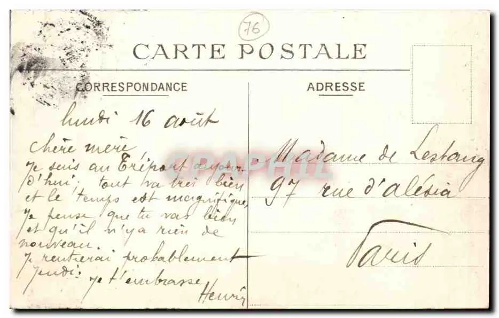 Le Tréport — A Igreja e o Porto — Editor não identificado, n° de série 8 - Verso