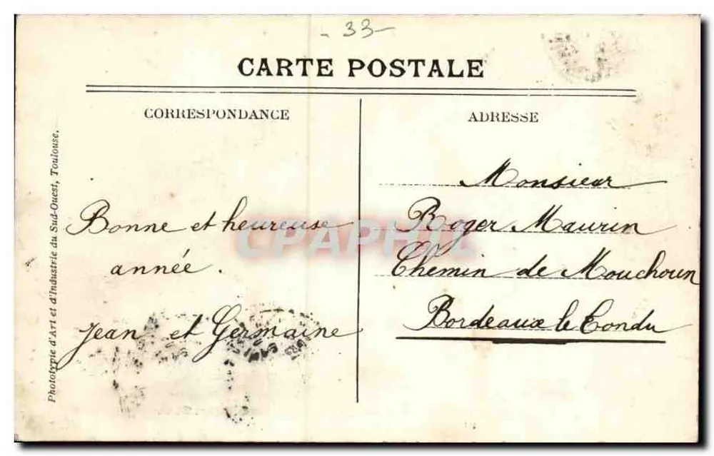 Bordeaux — Jardín Público, Isla de las Aves — D.D. - Reverso