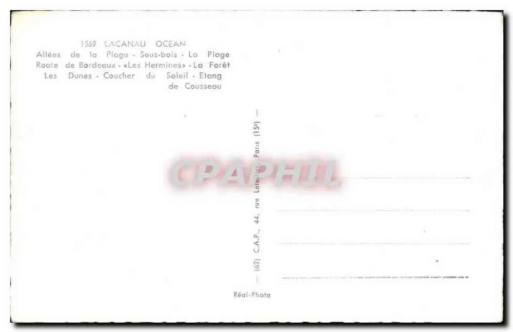 Lacanau-Océan — Recordações — Réal-Photo, n° 1569 - Verso
