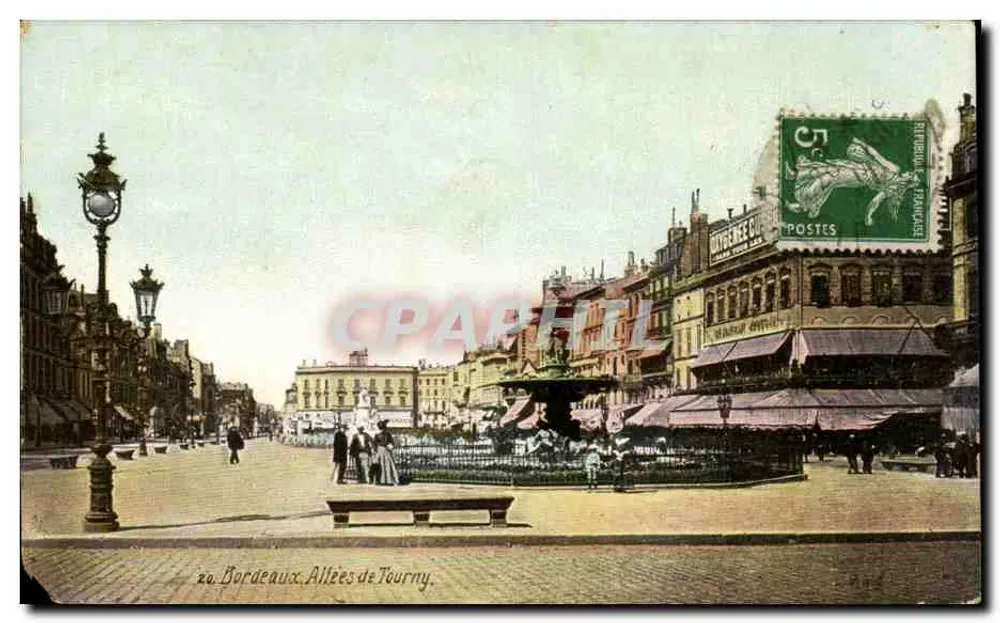 Bordeaux. Allées de Tourny — vista da praça com fonte e comércios — editor não visível, n° de série 20 - Frente