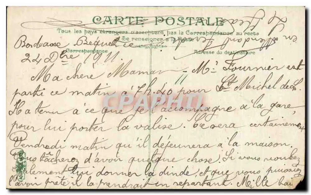 Bordeaux. Allées de Tourny — vista da praça com fonte e comércios — editor não visível, n° de série 20 - Verso