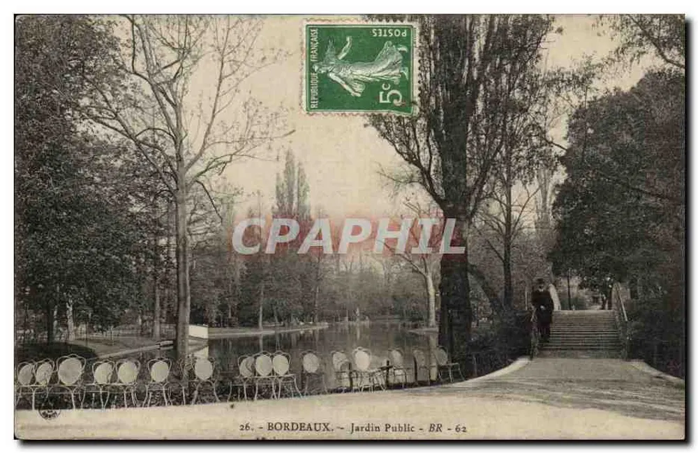 Bordeaux — Jardim Público — vista do lago com cadeiras e escadas — editor BR-62 - Frente