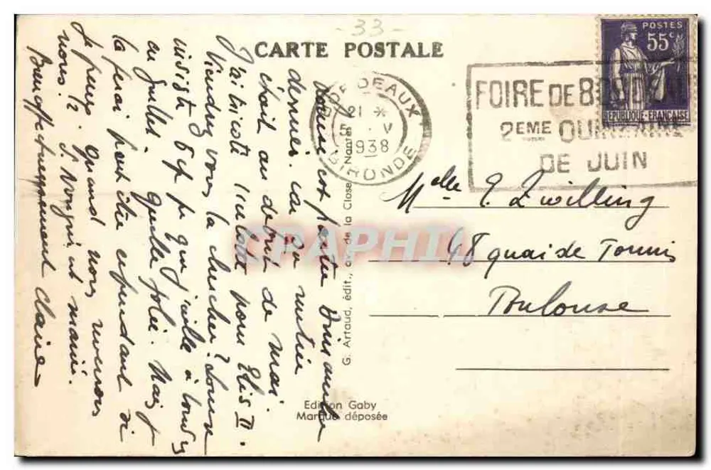 Bourg-sur-Gironde (Gironde) — A Coutinière — Saby - Verso