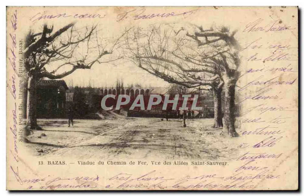 Bazas — Eisenbahnviadukt, Aussicht von den Allées Saint-Sauveur — Verlag: Salis, Paul & Cie, Bazas, Nr. 13 - Vorderseite