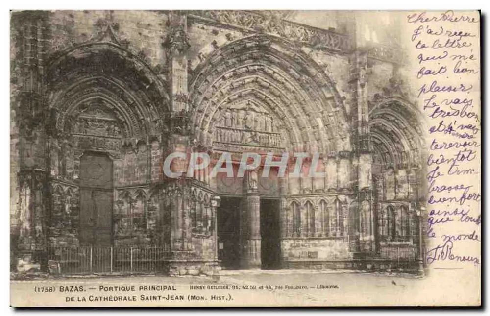 Bazas — Hauptportal der Kathedrale Saint-Jean — Henry Guillier, 31, 42 bd. et 44, rue Pounouvo, Libourne - Vorderseite