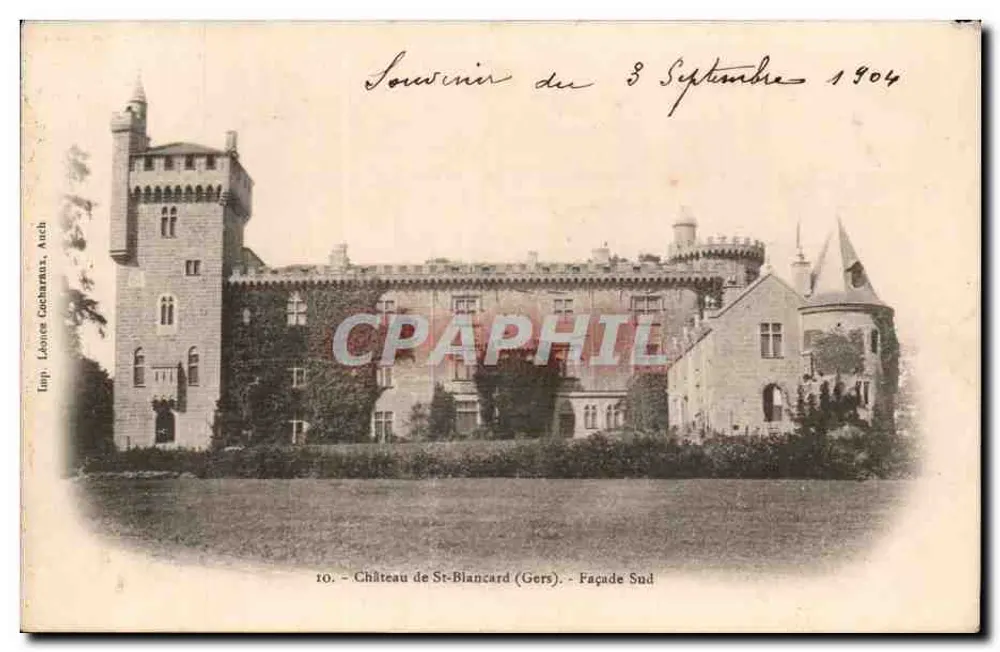Castelo de St-Blancard (Gers) — Fachada Sul — Imp. Léonce Cocharraux, Auch, n°10 - Frente