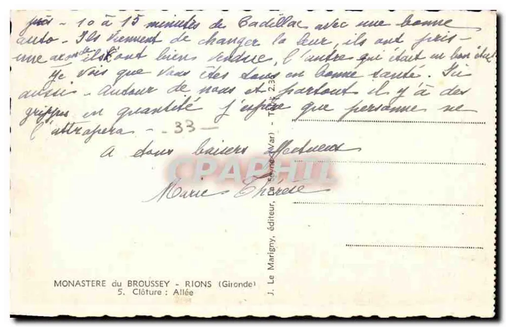 Kloster Broussey - Rions (Gironde) — Verlag J. Le Marigny, Nr. 5 - Rückseite