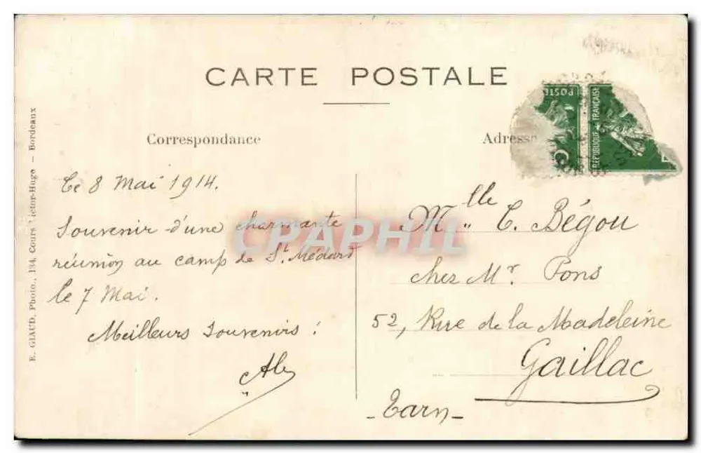 Versammlung am Camp Saint-Médard — E. Glaud, Foto, Bordeaux — Nr. 134, Cours Léon-Hugo - Rückseite