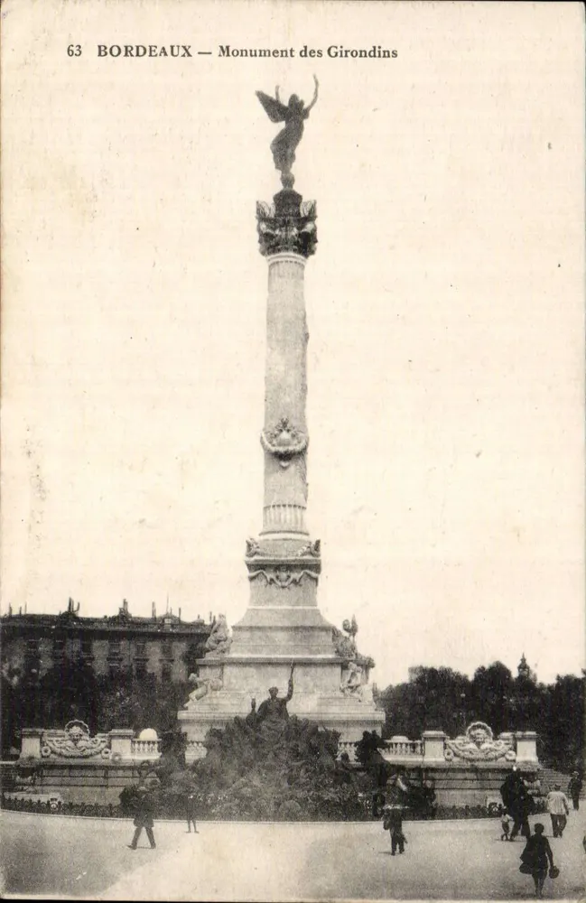 Bordeaux — Monument dos Girondins — editor A. Rue, impressor-editor Bordeaux, n°63 - Frente