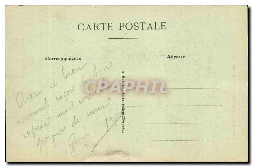 Bordeaux — Monument dos Girondins — editor A. Rue, impressor-editor Bordeaux, n°63 - Verso