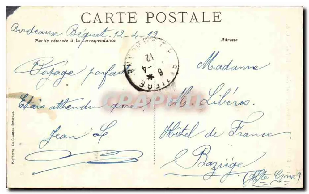 Bordeaux — Gloria-Victis und Tour Pey-Berland — C. B. - Rückseite