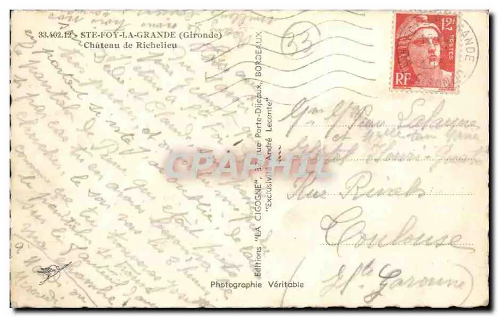 Schloss Richelieu — Ste-Foy-la-Grande (Gironde) — Véritable Editions, Paris - Rückseite
