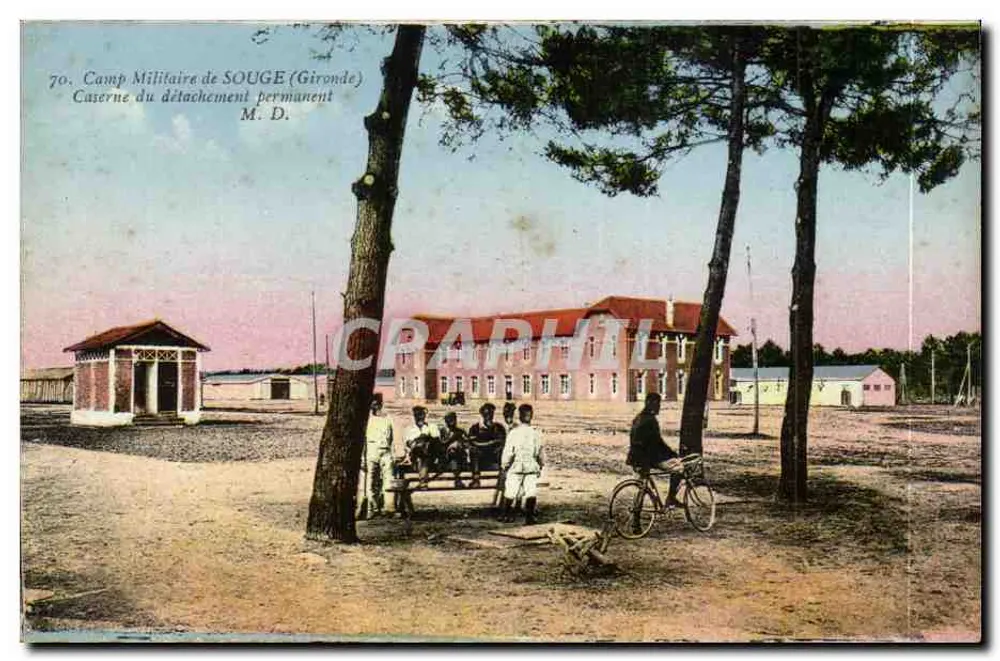 Campamento Militar de SOUGE (Gironde) — Cuartel del destacamento permanente M. D. — Fototipia Marcel Delboy - Anverso