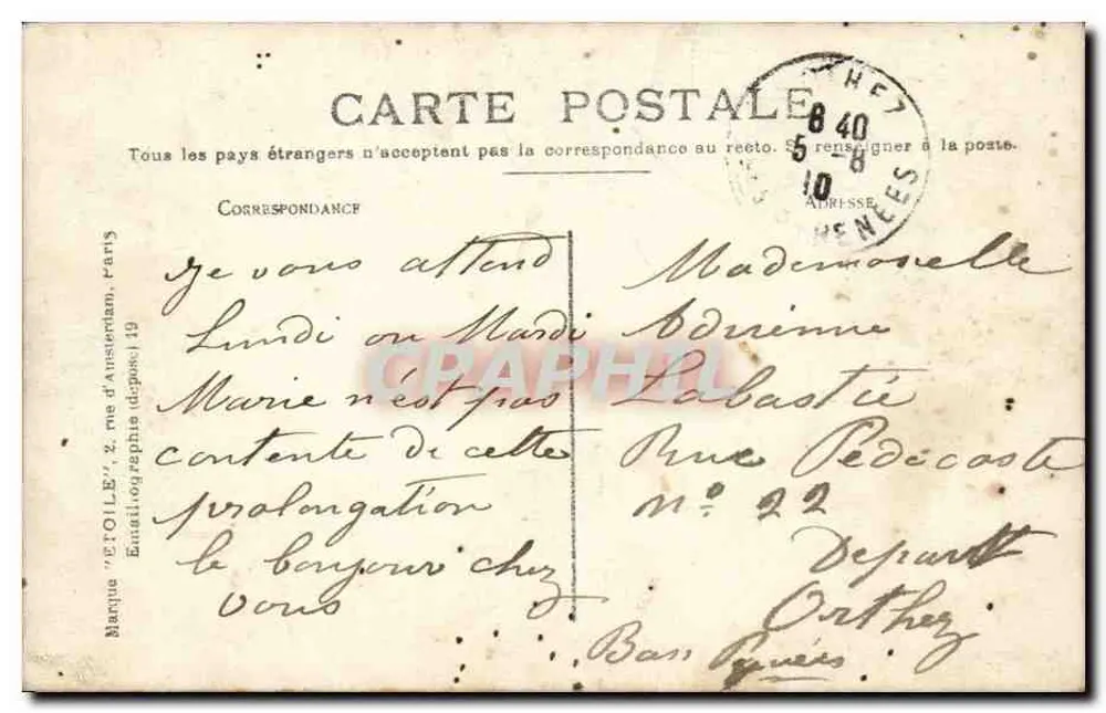 Bordeaux - A Estação Saint-Jean (Chegada) — editor 'Etoile', n°18 - Verso