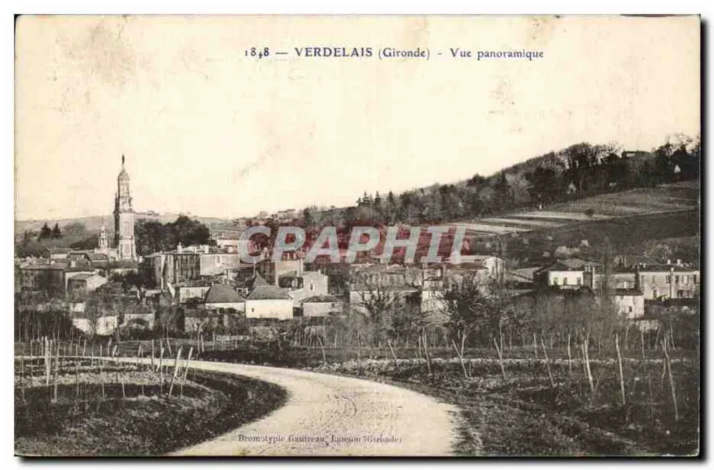 Verdelais (Gironde) — Vista panoramica — Bromotipo Gautreau, Edizione Gironde - Recto