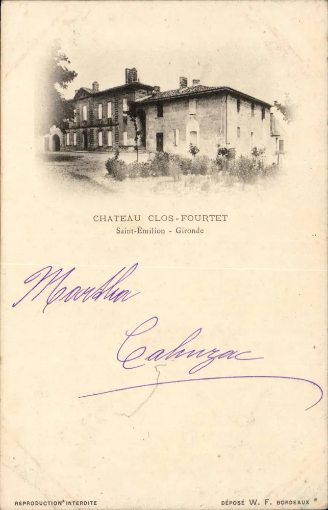 Castelo Clos-Fourtet — Saint-Émilion - Gironde — Déposé W. F. Bordeaux - Frente