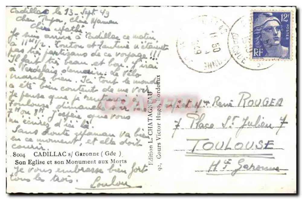 Kirche und Kriegerdenkmal von Elcée — Ausgabe L. Chatagneau, Bordeaux - Rückseite