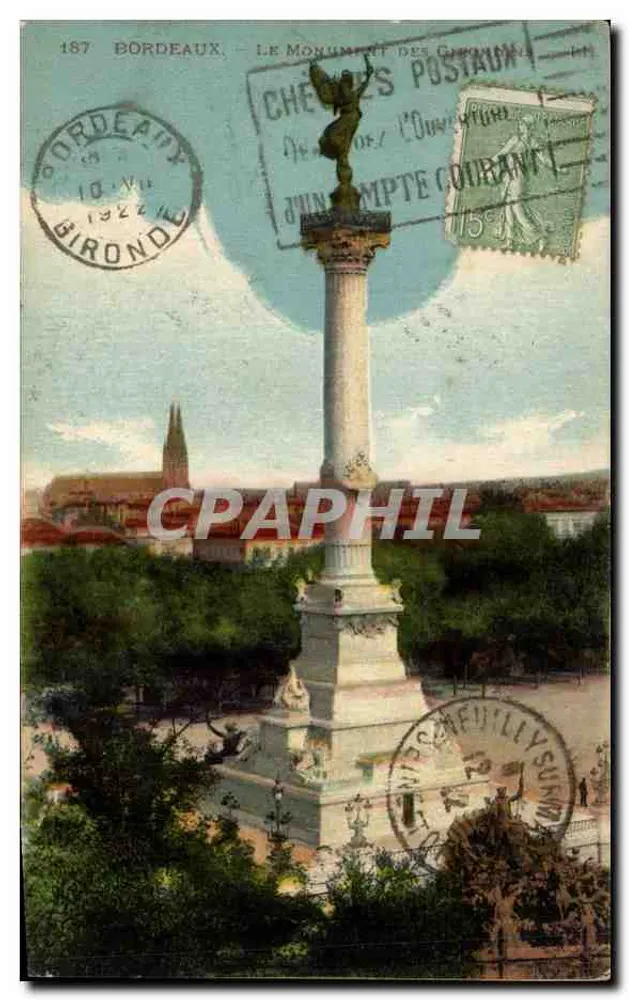 Bordeaux — O Monumento dos Girondinos — Editor LL Paris - Frente