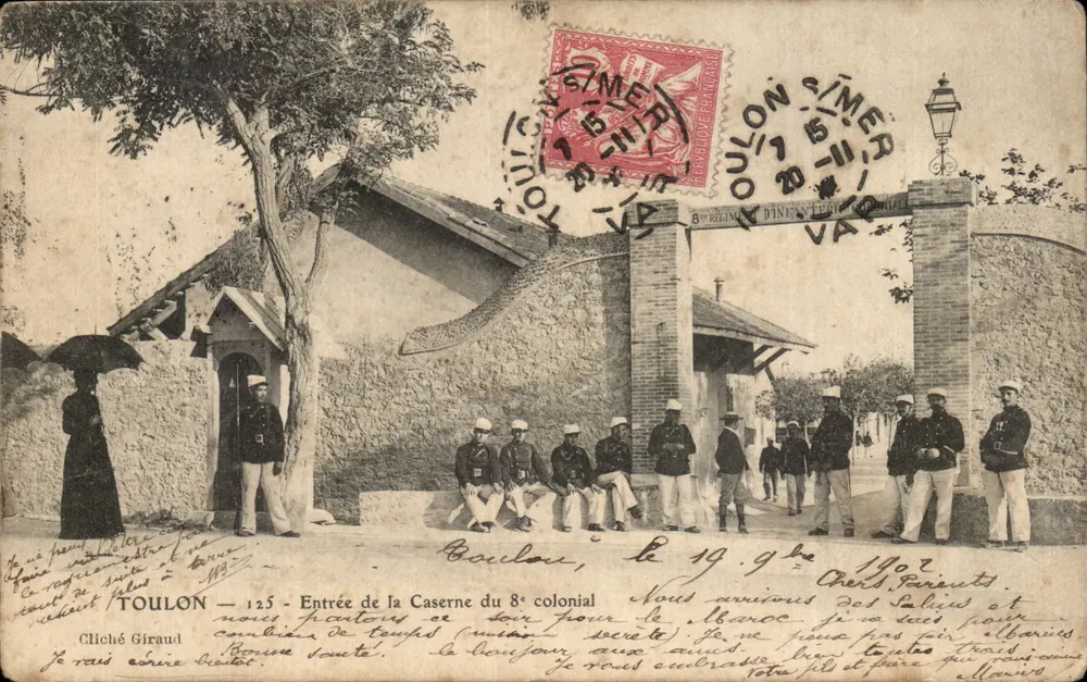 Toulon — Eingang zur Kasernen des 8. kolonialen Infanterieregiments — Cliché Giraud - Vorderseite