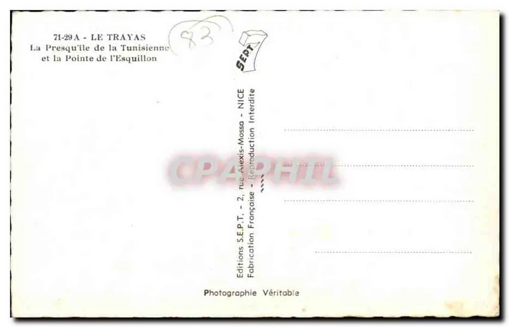 Die Presqu'île der Tunisienne und die Spitze von l'Esquillon — Editions S.E.P.T. — Nr. 71-29A - Rückseite