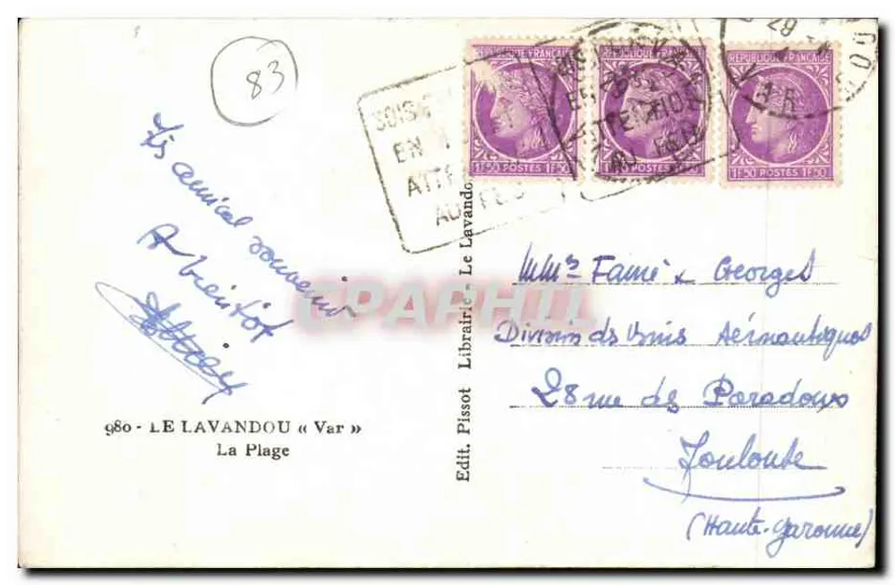 A Praia - Le Lavandou (Var) — Editor Pissot, n° 980 - Verso