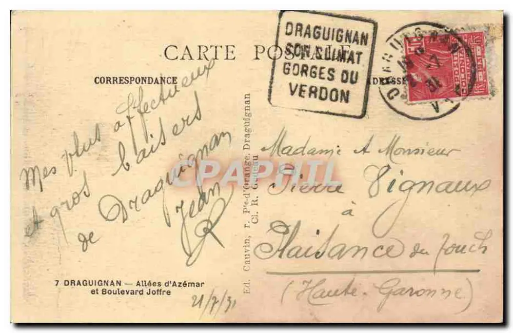 Allées d'Azémar — Draguignan — Ed. Cauchin - Rückseite