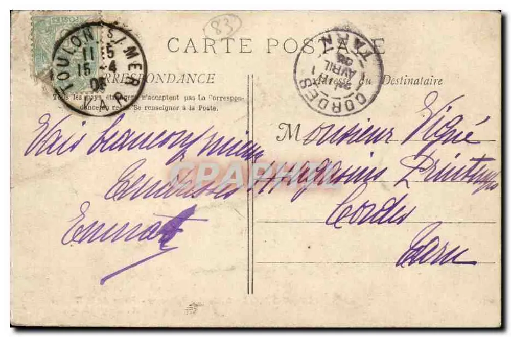 Toulon - Allée des Palmiers - Place de la Liberté — A. Bougault n°709 - Rückseite