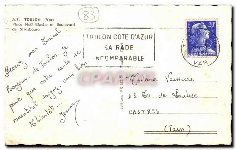 Ansicht der Noël-Blache-Platz in Toulon — Éditions Prise-Cœur, Nr. 83 - Rückseite
