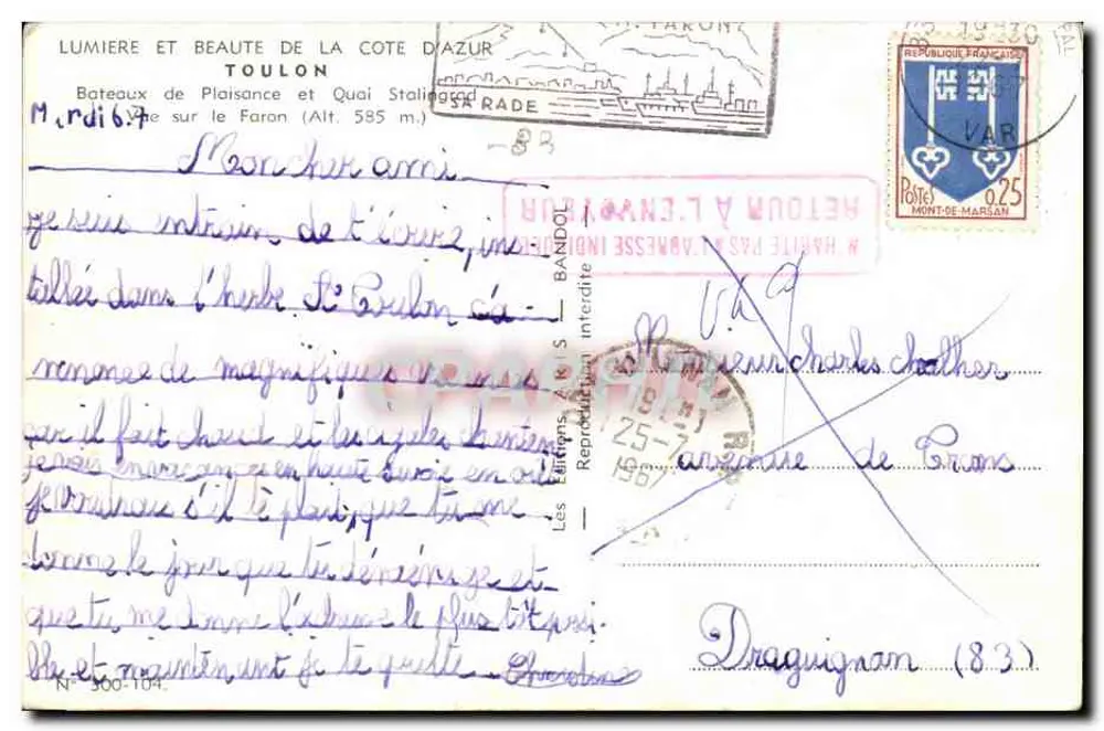 Freizeitboote und Quai Stalingrad — Toulon — Éditions Les Éditions A. & S. Bandol, N° 300-104 - Rückseite