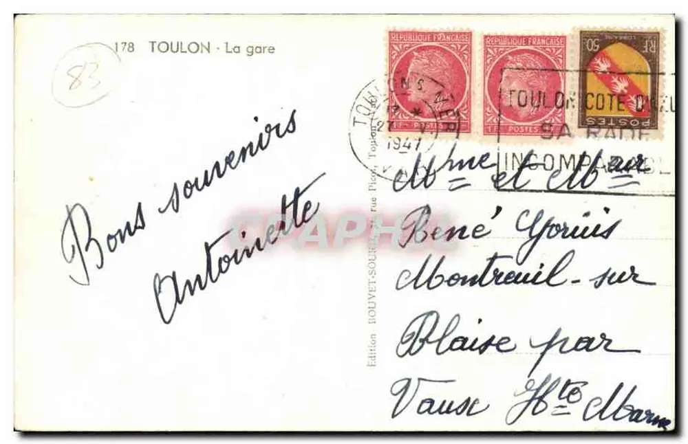 Toulon - A estação — Edição Picto-Topografia, n° 178 - Verso
