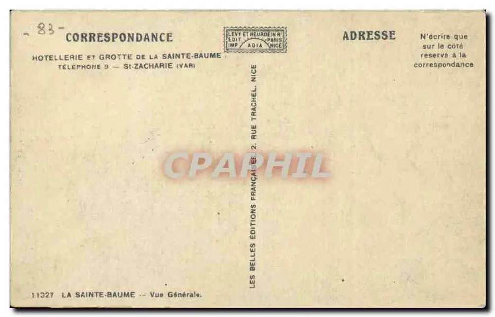 Santa-Baume — Vista Geral — Les Belles Éditions, Nice - Verso