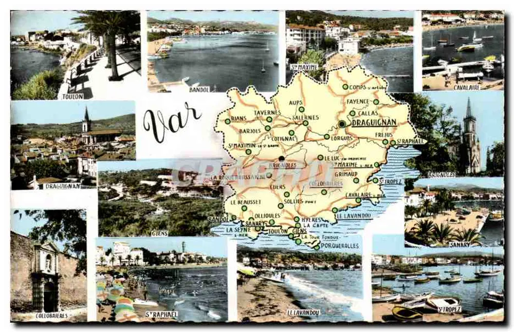 Var — Carta postal panorâmica com mapa e vistas de comunas — Combier Imprimerie - Frente