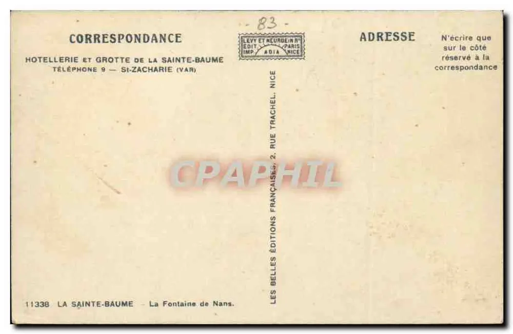 La Fontaine de Nans — La Sainte-Baume — Levy et Neurdein, Nice - Rückseite