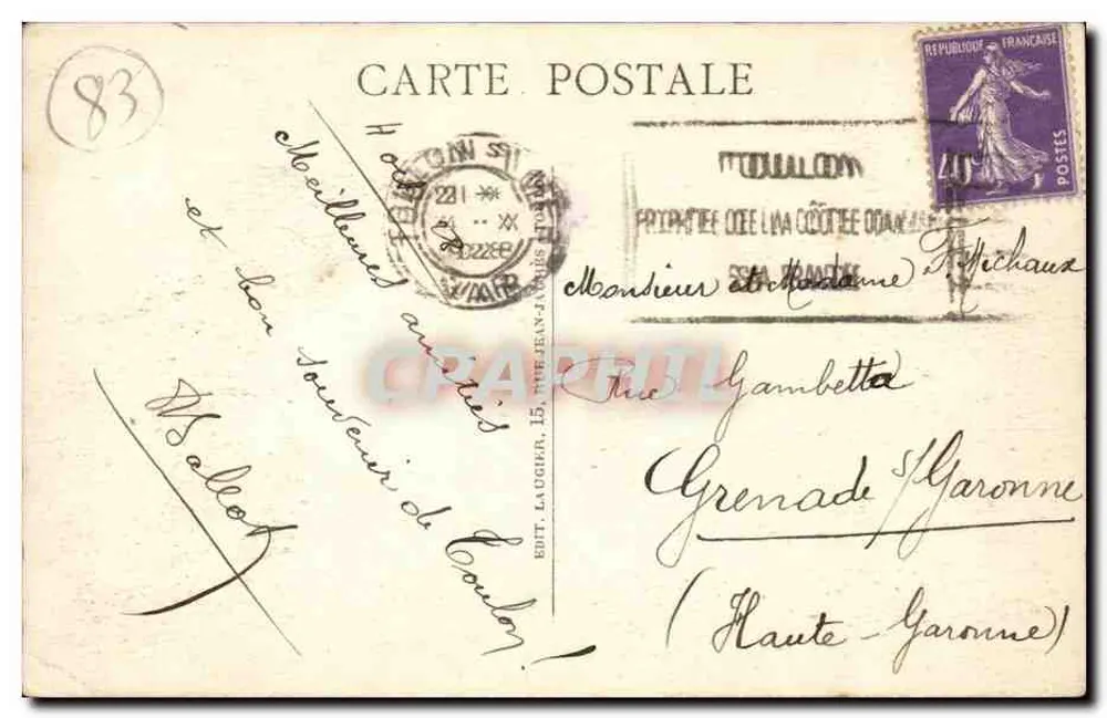 Toulon-sur-Mer — Estação de Manteau — Editor: Laugier, n°2 - Verso