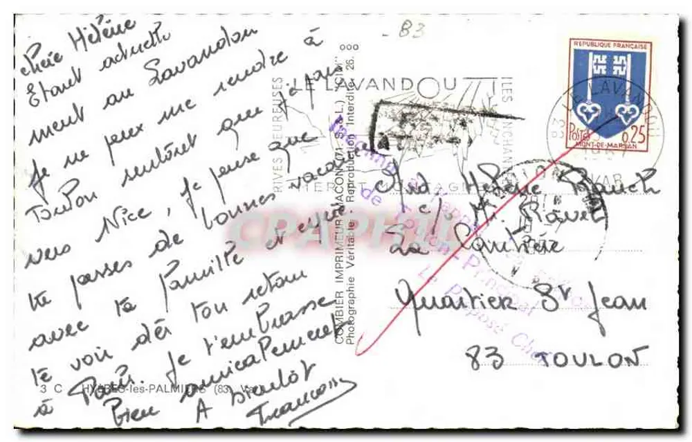 Hyères-les-Palmiers — Lembrança de Hyères-les-Palmiers (Vaz) — Imprensa Véritable - Verso