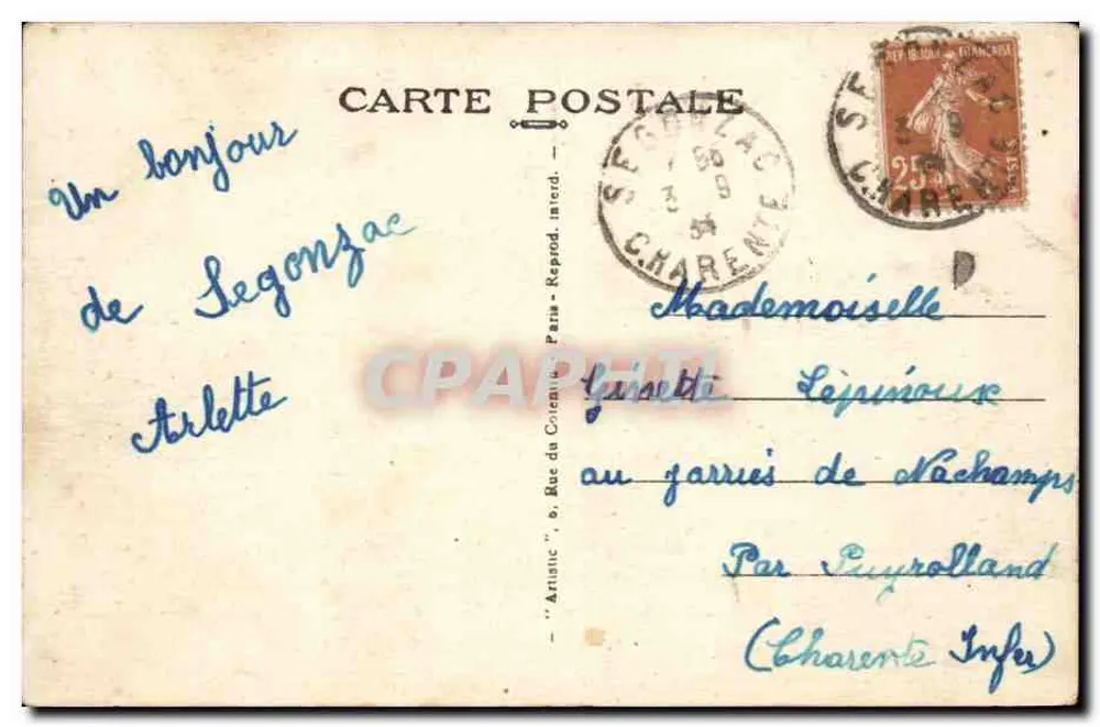 Segonzac (Charente) - Das Postamt und das Theater — Pelletan édit., 7-34 - Rückseite